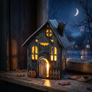 Haunted House Hallowen Tea Light Pottery Template