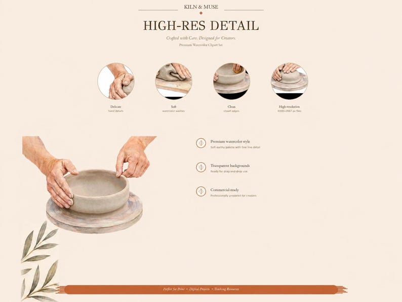 Pottery Bowl Making Clipart, Wheel Throwing Steps PNG Set, Printable Ceramic Poster