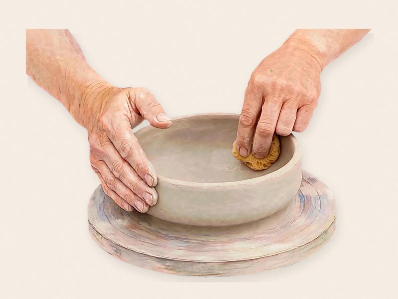 Pottery Bowl Making Clipart, Wheel Throwing Steps PNG Set, Printable Ceramic Poster