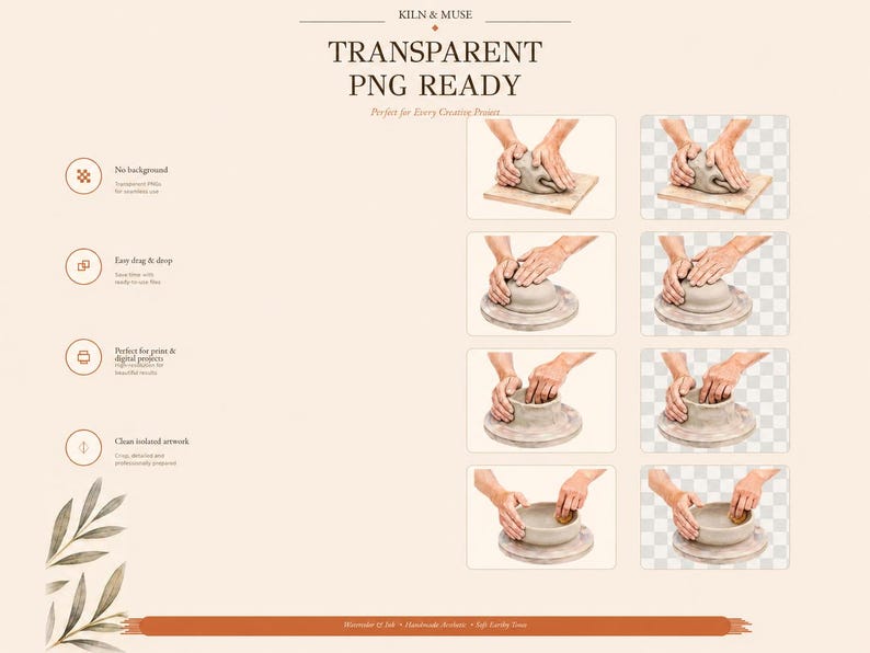 Pottery Bowl Making Clipart, Wheel Throwing Steps PNG Set, Printable Ceramic Poster