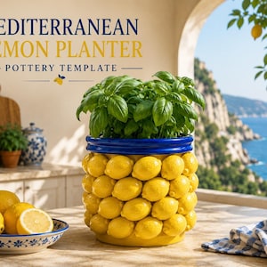 Mediterranean Lemon Planter Pottery Template, Slab Building Ceramic Pattern