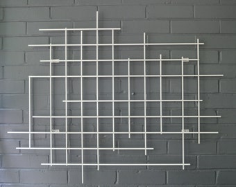 Square Steel Metal Art Sculpture Hand Welded Modern Grid Decor Decoration 3D Dimensional Large Wall Art in White Housewarming Gift Staging