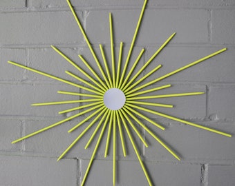 16" Starburst Sunburst Home Decor Design Hand Welded Handmade Steel Retro MidCentury Modern Style Trend Metal Mirror Wall Art Lime Green New