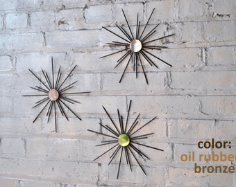 Bronze Steel Metal Dimensional Starbursts Interior Artwork Sunburst Wall Art Home Decor House Design Modern Retro MCM Handmade Sculpture