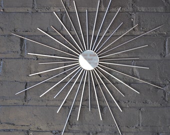 20" Handmade Square Round Sculpture Starburst Sunburst Home Staging Decor Interior Design Hand Welded Steel Modern Metal Mirror Wall Art