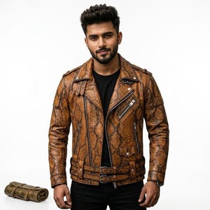 Men's Cobalt Blue Python Leather Biker Jacket