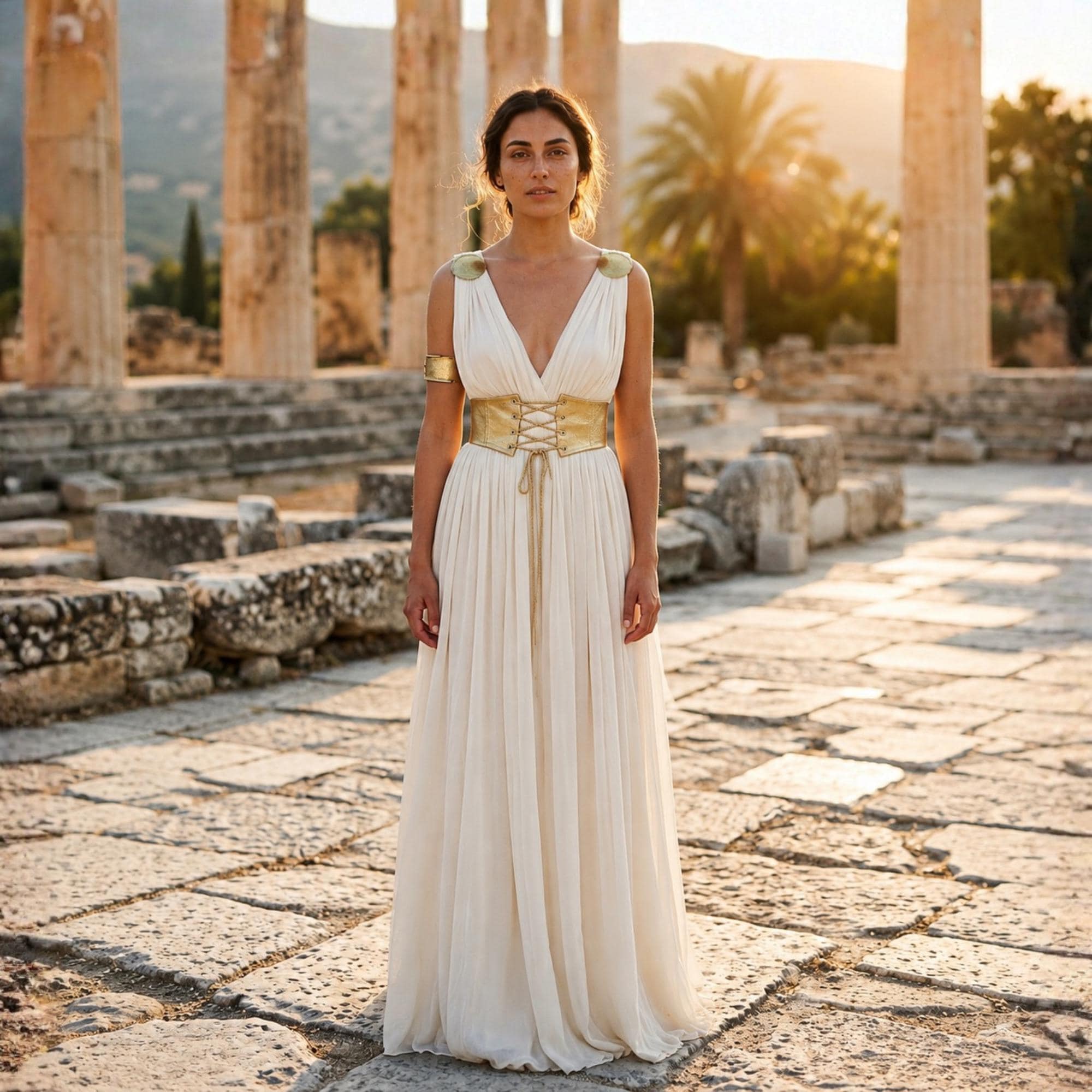 roman dress white and gold Empire Prom Dresses for Teens