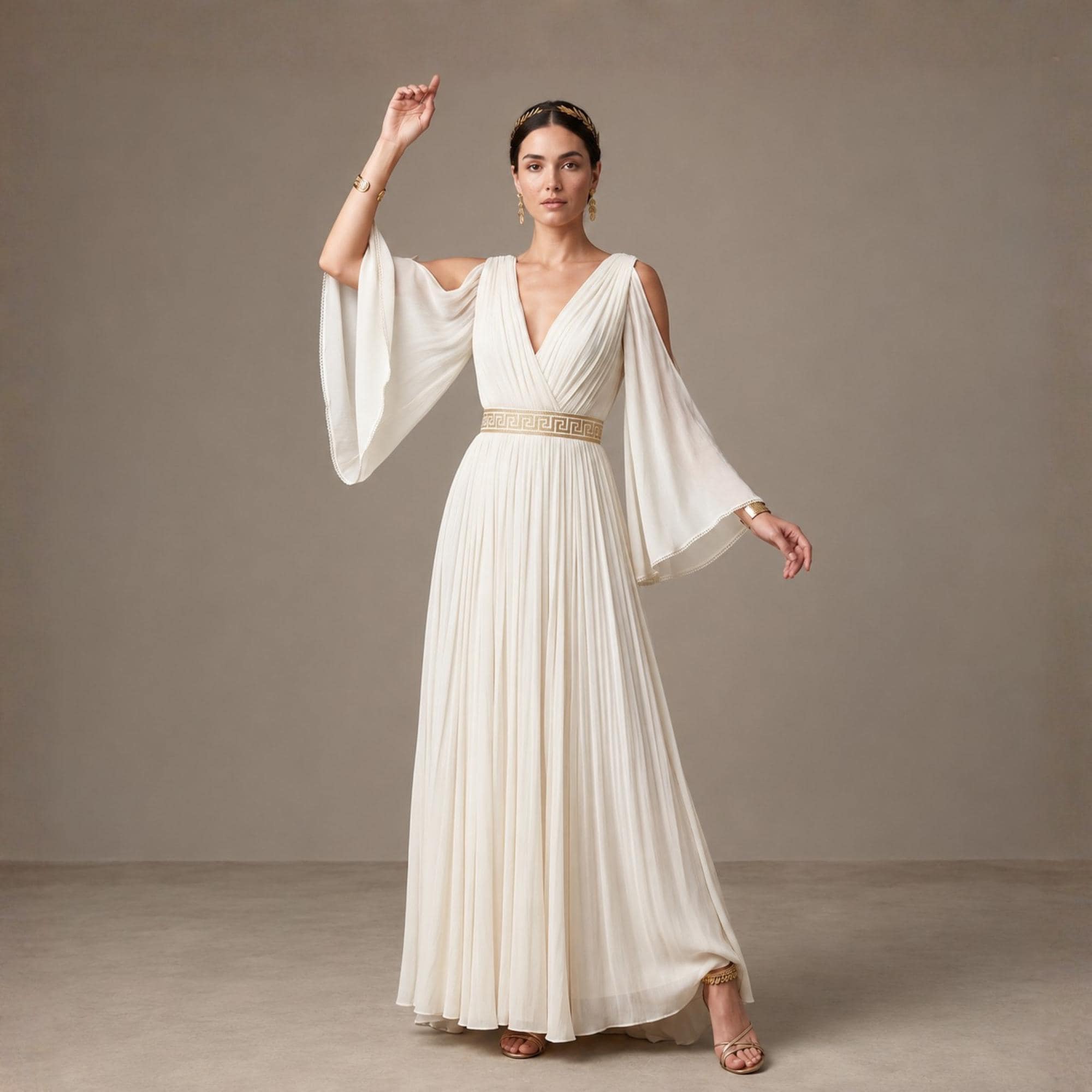 white dress with gold detail Maxi Fancy