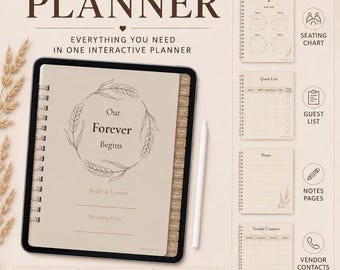 Digital Wedding Planner | Interactive Planner | PDF | Fillable | Hyperlinked |  Bridal Planner | Wedding Budget | Guest List & More |