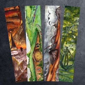 Lord of The Rings Bookmark | Fantasy Bookmark Set | Shire, Hobbit Hole, Mordor, Treebeard, Gondor, Rohan, Balrog, The Eye, LOTR, book gift