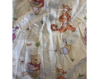 Vtg 90s Winnie the Pooh Disney Crib Sheet Fitted Nursery Baby USA Fabric Yellow