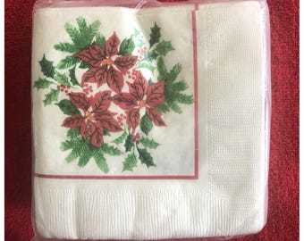 Servilletas de junco vintage de California, paquete de 48 unidades, diseño de flor de Pascua navideña, nuevas, de stock antiguo, fabricadas en EE. UU.