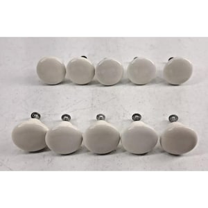 Vintage set van 10 witte porseleinen ladeknopjes, rond, 3,2 cm, inclusief schroeven.