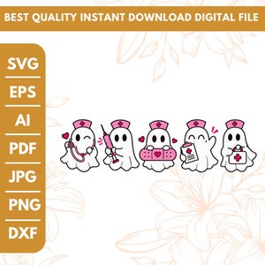 Preppy Halloween Nurse SVG PNG,Cute Ghost Face svg,Spooky Ghost Designs png,Kawaii Halloween Shirt svg,Cricut Cut Files