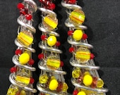 red and yellow fiesta look 3 piece Beaded oversized serving set slotted spoon, spoon fork all dishwasher safe no plastic