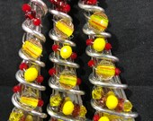red and yellow fiesta look 3 piece Beaded oversized serving set slotted spoon, spoon fork all dishwasher safe no plastic