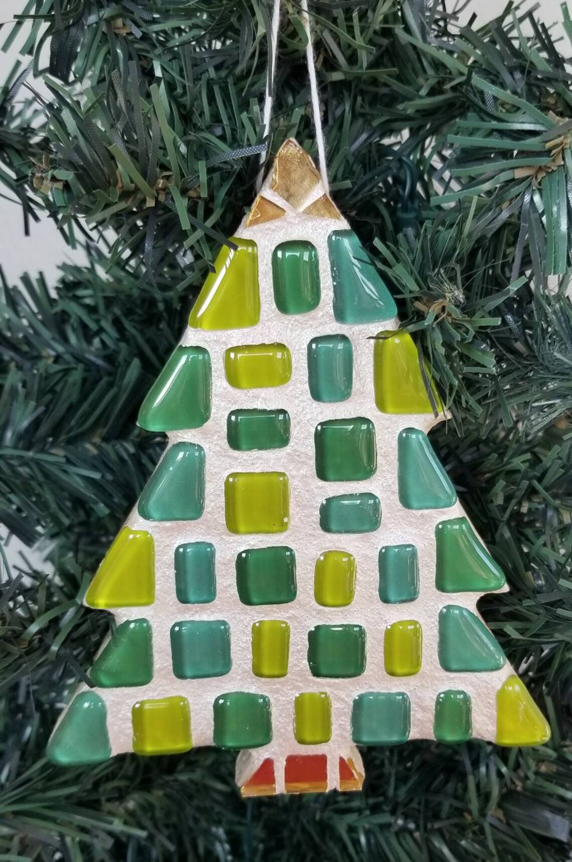 Mosaic Christmas Tree Ornament Shades of Green Glass Tiles Etsy