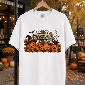 Gepersonaliseerd Halloween T-shirt voor het hele gezin, cadeau voor een pompoenveldje, comfortabele kleuren, maten S-4XL