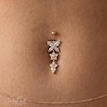 14G Titanium Belly Button Ring, CZ Butterfly Belly Ring, Dangle Naval Piercing Jewelry, Tear Drop Belly Jewelry, Gold Silver Belly Ring