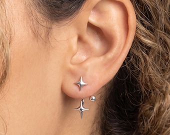 Celestial Star Earrings, Four Point Star Dangle Earrings, Shooting Star Ear Jacket, Geometric Statement Earrings, Star Jewelry Gift