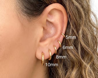 18K Gold Hoop Earrings, Stainless Steel Huggie Hoops, Tiny Hoop Earrings, 5-15mm Hoops, Everyday Earrings