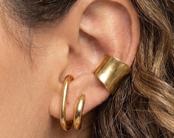 Chunky Ear Cuff Gold, No Piercing Ear Cuff, Modern Ear Wrap Jewelry, Statement Ear Cuff, Minimalist Wide Ear Cuff