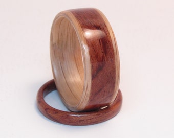 Handcrafted Oak and Bubinga Wood Rings Wedding Set  Anniversary / Wedding Wood Rings