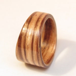 Handcrafted Wide Zebra Wood Bentwood Ring - Unique Natural Grain Design