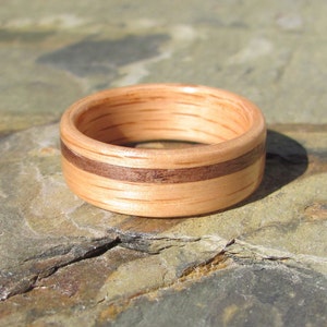 Handcrafted Oak Bentwood Ring with Offset Walnut Inlay Wooden Anniversary/ Wedding Band