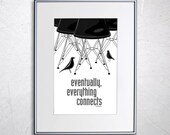 Eames DSR Chair and House Bird Print - Retro Home Decor Poster B W - Eventually everything connects 11x17 quot