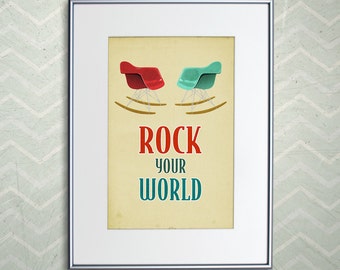 Eames Rocking Chair Print - Retro Home Decor Poster - Rock Your World 8x12"