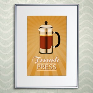 Presse caf&eacute; Print - Retro Accueil d&eacute;cor fran&ccedil;ais Appuyez sur affiche - 8 x 12 &quot;