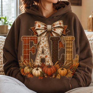 Herfst sublimatie design PNG, Coquette geruite strik herfstletters PNG, Herfst pompoen patchwork clipart, Thanksgiving T-shirt digitale download