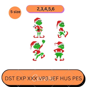 Grinchen julbroderidesignpaket | 4 poser i jultomtkostym | 5 storlekar 4,9 till 14,3 cm | Dst Pes Exp Jef Hus Vp3 Xxx