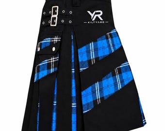 Handmade Black Hybrid Utility Kilt Ramsey Blue Tartan Custom Scottish Kilt