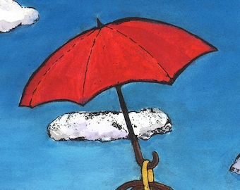 Surreal Red Umbrella Digital Giclee Wall Art Print