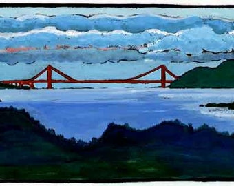 Golden Gate Bridge Bay Area Blue Digital Giclée Wall Art Print-Home Decor-Home Gift