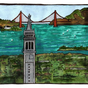 CAL Berkeley Wall Art - Campanile Golden Gate Bridge Digital Giclée Print
