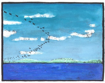 Birds in Flight Seascape Greeting Card