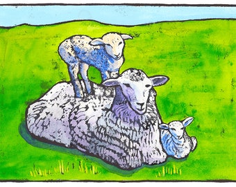 Mama Sheep with Lambs Greeting Card - Mother's Day card