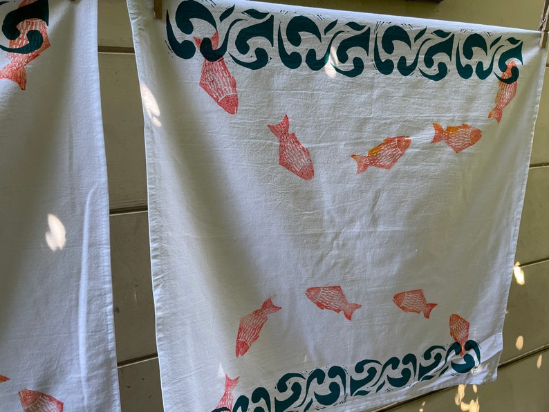 Fish Jumping in Waves Kitchen Tea Towel image 2