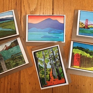 Boîte cadeau de carte de vœux paysage - Cartes de paysage de la région de la baie de San Francisco de Californie avec enveloppes (ensemble de 6)