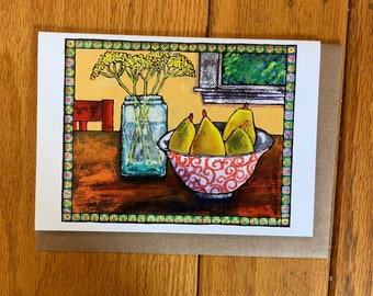 Yellow Pear Still Life Greeting Card