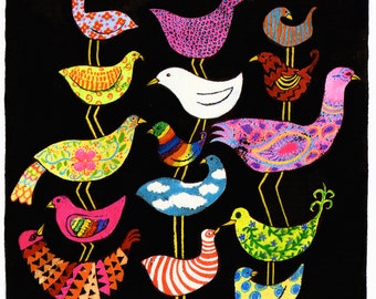 Colorful Folk Art Birds Giclée Print- Wall Art- Whimsical