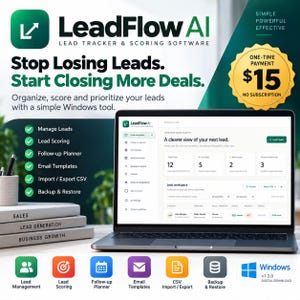 Lead Tracker Software for Windows, Lead Scoring Tool, Sales Follow Up Planner, Small Business CRM Alternative, LeadFlow AI