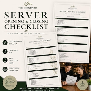 Lista de verificação para abertura e fechamento do restaurante | Modelo editável para restaurante (Download digital)