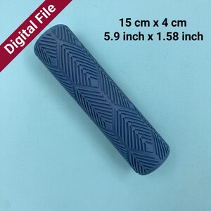 May include: A blue cylindrical patterned roller with a repeating chevron and diamond texture. The item is labelled as a Digital File and measures 15 cm by 4 cm. The surface features a series of raised lines forming a geometric design.