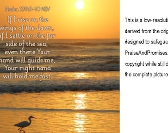 The Lord is with you - Psalms 139:9-10 - Yellow golden sunrise at ocean shore - Scripture Art photo - pick your size with free shipping