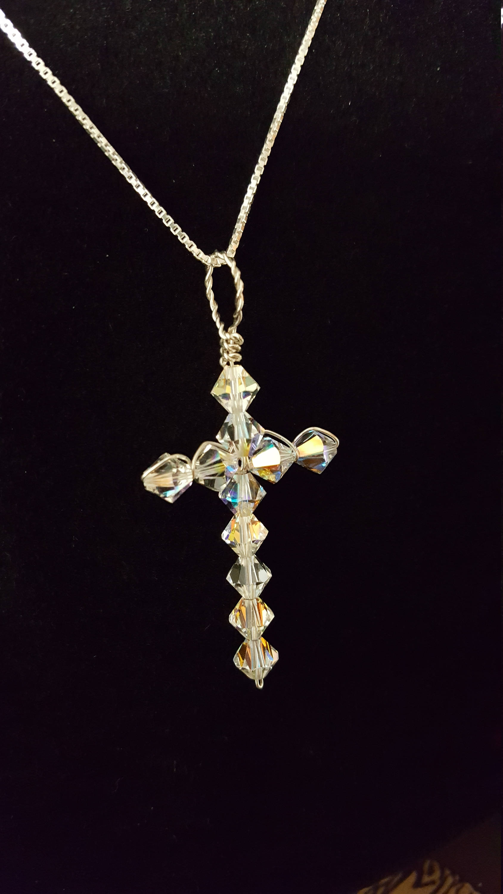 Sterling & Swarovski cross necklace AB Swarovski Crystal Etsy