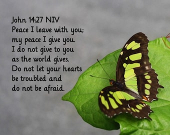 Peace I leave with you - John 14:27 - Malachite butterfly inspirational picture - select size - free shipping